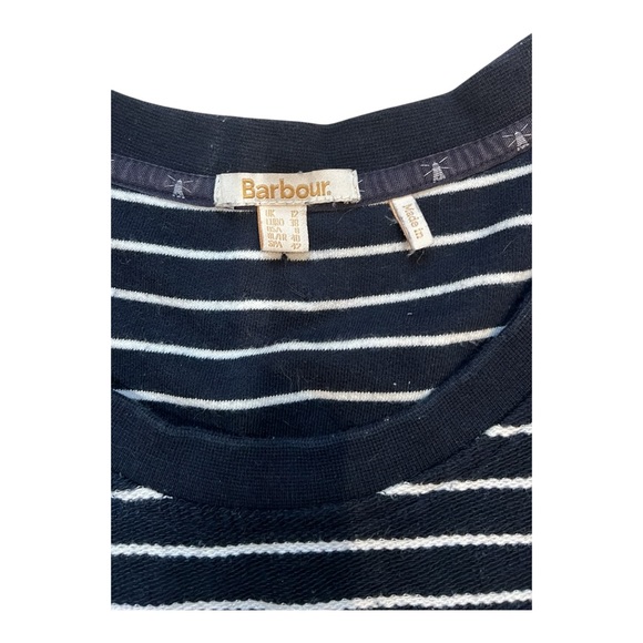 Barbour Causeway Cotton T-Shirt Dress  Blue White Stripe Size 8 Fisherman Preppy - Picture 2 of 7